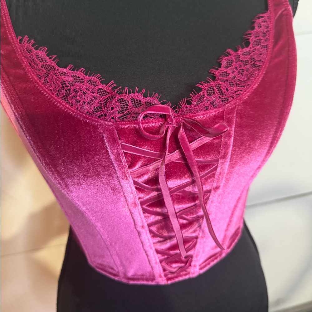 VICTORIA SECRET DREAM ANGEL UNLINED LACE UP VELVET CORSET TOP SMALL - Picture 4 of 7